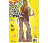 Ladies 70's Hippy Pink Flower Bell Bottom Trousers 8-10