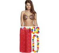 Ladies 80 Cm Red Hula Grass Skirt 4 Pcs Lei Coconut Bra Hawaiian Beach Party Costume