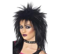 Ladies 80s 1980s 80's Rock Diva Mullet Fancy Dress Wig Black New by Smiffys