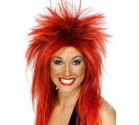 Ladies 80s 1980s 80's Rock Diva Mullet Fancy Dress Wig Red/Black New Smiffys