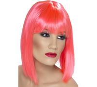Ladies 80s 1980s Glam Fancy Dress Wig Neon Pink Hen Party New Short Bob