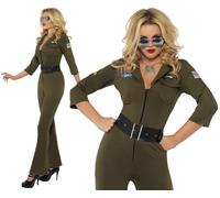 Ladies 80s 80's Licensed Top Gun Aviator Jumpsuit Fancy Dress Costume by Smiffys