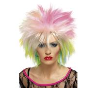 Ladies 80s Attitude Wig Multi Coloured Cutie Rock Punk Wild Child Fancy Dress