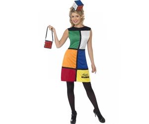 Ladies 80's Novelty Rubiks Cube Fancy Dress Costume Medium 12-14