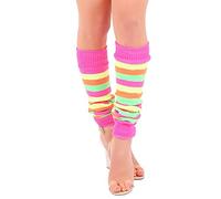 Ladies 80s Party Stripe Plain Neon Color Leg Warmers Womens Hen Party Accessory Rainbow