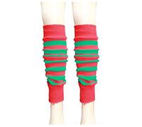 Ladies 80s Party Stripe Plain Neon Color Leg Warmers Womens Hen Party Accessory Red Green
