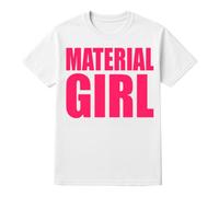 Ladies 80s Slogan T-Shirt - X-Large - White Short-Sleeved T-Shirt with Bold Pink Material Girl Slogan - Adults Womens 1980s Music Icon Retro Fancy Dress Costume