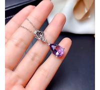 Ladies 925 Silver Necklace Water Drop Amethyst Sparkling Purple Zircon For Women Jewelry Pendant Choker