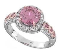 Ladies 925 Sterling Silver With Round Cut Created Pink Sapphire Wedding Engagement Ring (Z+2)