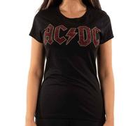 AC/DC T Shirt Full Colour Diamante Logo Official Womens Skinny Fit Black L