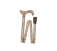 Ladies Adjustable Folding Floral Walking Stick Cane - Cream Colour