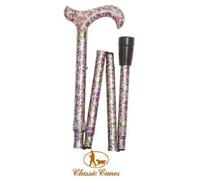 Ladies Adjustable Folding Walking Stick Cane - Pink Floral Colour