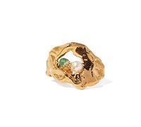 Ladies Adjustable National Style Ring - Bumpy Lava Natural Open Finger Ring,Mash Up Pearl Crystal Stackable Joint Ring,Cheap Practical Gifts