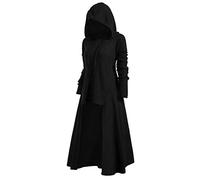 Ladies and Gentlemen Hooded Cape Costume Assassin'S Creed Medieval Gothic Cos Dress Loose Casual Elastic Coat Vintage Hoodie in Plus Size, Black/White, XXL