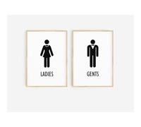 Ladies' and Gentlemen's Restroom Signage Posters Art Bathroom Decor 2pc Set Printed Wall Art (Frame-style 2pc,18L" x 12W")