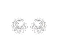 Ladies' and Young Ladies' Style Synthetic Zirconia Crescent Moon with Cultured Pearl Stud Earrings|Crescent Moon with Cultured Pearl Stud Earrings for Women