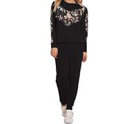 Ladies Animal Floral V Panel Tracksuit Womens Plus Size Sweatshirt Joggers Set Black/Peach Flower UK 14