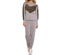 Ladies Animal Floral V Panel Tracksuit Womens Plus Size Sweatshirt Joggers Set Grey/Brown Leopard UK 14