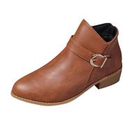 Ladies Ankle Boots Classic Suede Womens Chelsea Boots Buckle Strap & Side Zip Fastening Winter Boots Brown Low Heel Pointed-Toe Booties Comfortable Short Boot for Adults Zip-up Shoes