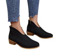 Ladies Ankle Boots Extra Comfortable Retro Shoes Classic Slip-on Waterproof Booties Chunky Western Cowboy Comfortable Shoes Boots with Lace-Up Zipper Design (Black, 6)