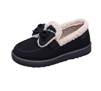 Ladies Ankle Boots, Loafers Shoes For Women Winter - Solid Color Thermal Indoor Slippers Comfy Wide Fit Boots Fashion Bow Knot Loafer Shoe Comfort Velvet Flat Shoes