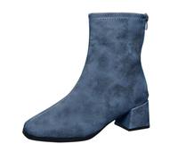 Ladies Ankle Boots Walking Boots Women's Autumn Winter Thick Heel Zipper Plus Size Square Head Versatile Elastic Slim Fashion High Heel Short Ankle Booties Cute Booties for Women Fall (Blue, 6)