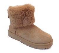 Ladies Ankle Boots Women Faux Suede Fur Trim Lined Snug Winter Warm Collar Pull On Shoes (Khaki, UK Footwear Size System, Adult, Women, Numeric, Medium, 5)