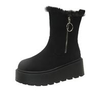 Ladies Ankle Boots Womens Chelsea Boots Women's Spring and Autumn Winter Thick Shoes with Side Zippers Fashionable and Versatile Plus Velvet Thickened Short Tube Warm Cotton Shoes Black