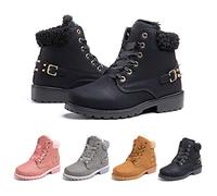 Ladies Ankle Boots Womens Fur Lined Snow Shoes Winter Combat Boot Warm Lace Up Outdoor Plat PU Leather Booties Comfy Fashion 3.5-9 UK Black 42 (8 UK)