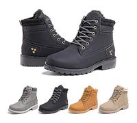 Ladies Ankle Boots Womens Fur Lined Snow Shoes Winter Combat Boot Warm Lace Up Outdoor Plat PU Leather Booties Comfy Fashion 3.5-9 UK Black C 36 (3.5 UK)