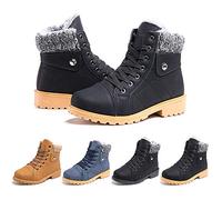 Ladies Ankle Boots Womens Fur Lined Snow Shoes Winter Combat Boot Warm Lace Up Outdoor Plat PU Leather Booties Comfy Fashion 3.5-9 UK Black 38 (5 UK)