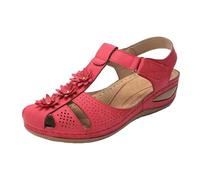 Ladies Ankle Strap Sandals Walking Sandals Ladies Comfortable Hollow Sole Shoes Round Ankle Toe Soft Women's Girls Women's Casual Shoes Navy Wide Fit Womens (Red, 7)