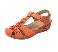 Ladies Ankle Strap Sandals Walking Sandals Ladies Comfortable Hollow Sole Shoes Round Ankle Toe Soft Women's Girls Women's Casual Shoes Navy Wide Fit Womens (Orange, 5)