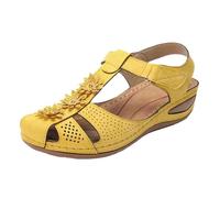 Ladies Ankle Strap Sandals Walking Sandals Ladies Comfortable Hollow Sole Shoes Round Ankle Toe Soft Women's Girls Women's Casual Shoes Navy Wide Fit Womens (Yellow, 6)