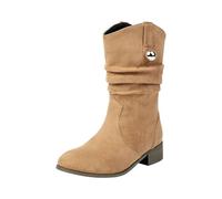 ladies ankle wellies Ankle Boots Women Women's Modern Western Slouch Boots Cowboy Distressed Boot Flat Heel Riding With Side Zipper Bootie Shoes Wide Fit irregular choice shoes Beige 6