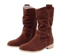 ladies ankle wellies Ankle Boots Women Women's Suede Half Boots Pointed Toe Slip Heel Short Buckle Short Cylinder Height Comfortable Wide Fit Wedge irregular choice shoes Bronze 8.5