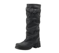 ladies ankle wellies Boots for Women Uk Europe And The US foreign Trade Large Size Autumn And Winter Retro Women's Boots Thick Bottom Belt Buckle Tall irregular choice shoes Black 7.5