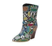 ladies ankle wellies Boots for Women Uk Western Cowboy Boots High Heel Colorful Women's Short Autumn And Winter Pointed Belt Buckle Wide Fit Shoes Warm irregular choice shoes Blackish Green 5