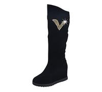 ladies ankle wellies Knee High Boots Women Insert Boots Long Shoes Elasticity Female Winter Autumn Height Warm Sexy Knee Heel Women Cotton High Ladies irregular choice shoes Black 4.5