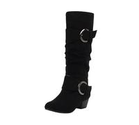 ladies ankle wellies Ladies Walking Boots Women's High Boots Cowboy Motorcycle Spring And Autumn Side Zipper Belt Buckle Mid Heel Large Size European And irregular choice shoes Black 6.5