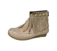 ladies ankle wellies Western Boots Fringe Boots for Women Western Ankle Suede Round Toe Pull On Short With Tassels Retro Winter Heel Booties Wide irregular choice shoes Beige 6