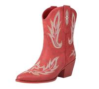 ladies ankle wellies Western Boots Large Size Boots New Paragraph Embroidery Europe And The States Thick With Short foreign Trade Paragraph Border Western irregular choice shoes Red 7