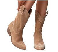 ladies ankle wellies Wide Calf Cowboy Boots for Women Women's Cowboy Boots Suede Half Boot Ankle High Boot Pointed Heel Perforated Suede Half Length Women irregular choice shoes Brown 5