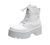 ladies ankle wellies Womens Boots Women's New Soft Sole Korean Thick Sole Leather Boots Wide Fit Walking Shoes Warm Lined Chunky Heel Mid Boot Fashion irregular choice shoes White 5