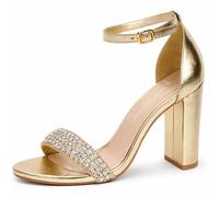Ladies Anne Michelle Block High Heel Shoes F12046 - Gold Synthetic - UK Size 6 - EU Size 39 - US Size 8