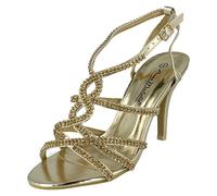 Ladies Anne Michelle Heeled Ankle Strap Sandal Shoes - Gold - UK 7 (40EU)