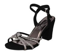 Ladies Anne Michelle High Block Heel Diamante Knot Sandals F12051 - Black Microfibre - UK Size 6 - EU Size 39 - US Size 8