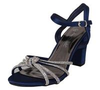 Ladies Anne Michelle High Block Heel Diamante Knot Sandals F12051 - Navy Satin - UK Size 8 - EU Size 41 - US Size 10