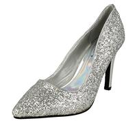 Ladies Anne Michelle Pointed Toe Glittery Court Shoes - Silver Glitter - UK Size 3 - EU Size 36 - US Size 5