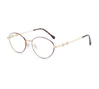 Ladies Anti Blue Light Reading Glasses Oval Lightweight Metal Computer Readers Women Eyeglasses for Square Face,Tortoise,+2.00